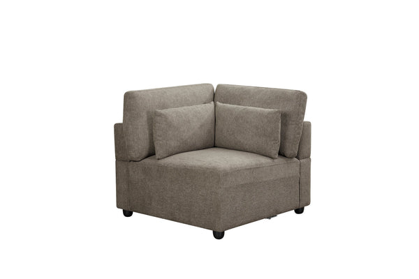 English Elm Rylie Brown Linen 5-Piece Modular Sectional Sofa with Toss Pillows, Pocket Coil Seats, Modern Comfort B2726S00423