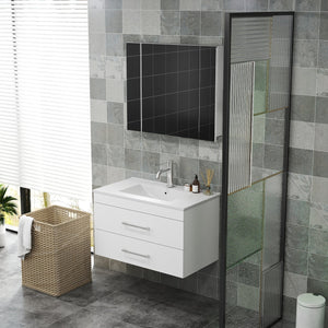 English Elm 32-Inch Wall-Mounted Bathroom Vanity With Soft-Close Drawers & Ceramic Sink For Modern Spaces W3151S00017