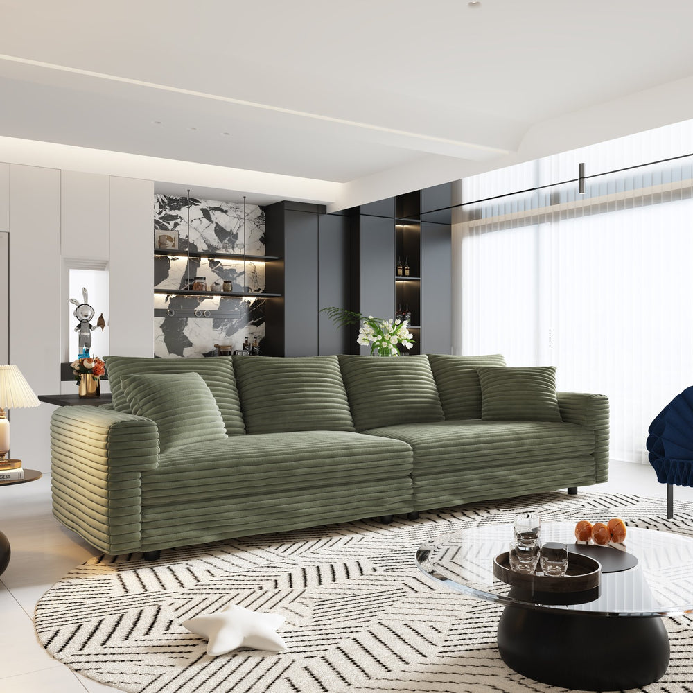 English Elm 102.4 Inch Plush Corduroy Cloud Sofa Deep Seat Four Person Convertible Lounge for Living Room Green W1885S00281