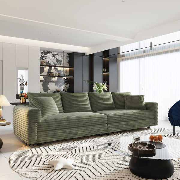 English Elm 102.4 Inch Plush Corduroy Cloud Sofa Deep Seat Four Person Convertible Lounge for Living Room Green W1885S00281