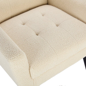 English Elm Modern Pu Leather Ergonomic Accent Chair with Padded Arms and Matte Black Legs White W676P172468