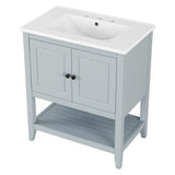 English Elm 30" Gray Modern Sleek Bathroom Vanity Elegant Ceramic Sink With Solid Wood Frame Open Style Shelf & Door Shelf Design