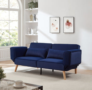 English Elm 72.8" Velvet Futon Sleeper Sofa Split Back Reclining Couch for Apartments and Guest Rooms Navy Blue W1669P364130