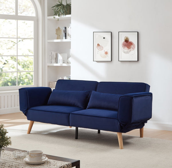 English Elm 72.8" Velvet Futon Sleeper Sofa Split Back Reclining Couch for Apartments and Guest Rooms Navy Blue W1669P364130