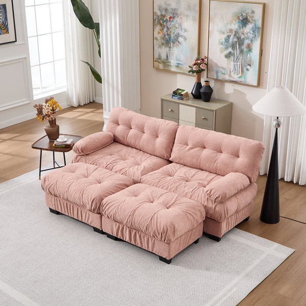 English Elm U Shaped Modular Sectional Sofa Flannelette Cloud Couch Deep Seat Plush Living Room Pink W2120S00028