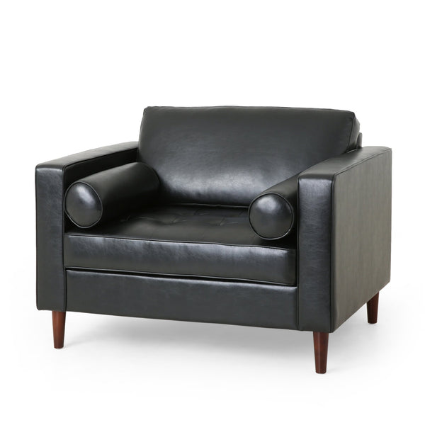 English Elm Club Chair Button Tufted Waffle Stitch Upholstery Birch Legs Mid Century Accent N776P389472B