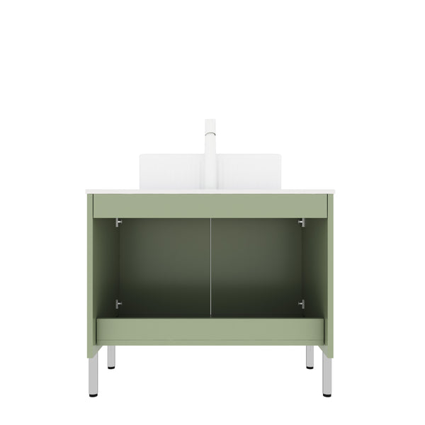 English Elm TURIO 30" Freestanding Bathroom Vanity with Carrara Marble Top, Soft-Close Doors & Ample Storage Green W2615P293843