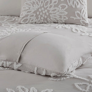 English Elm Full/Queen Veronica 3-Piece Tufted Cotton Chenille Floral Duvet Cover Set - Shabby Chic Grey Elegance B035129184