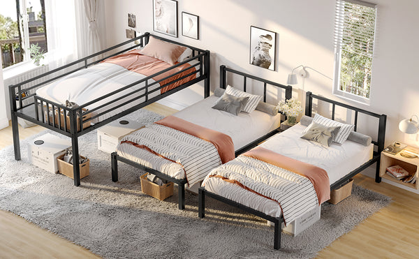 English Elm Twin Triple Bunk Bed Metal L-shaped Frame Sleeps Three Kids White Finish W1580S00479