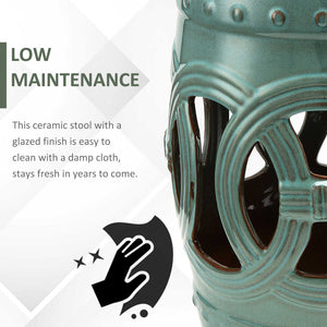 English Elm Outsunny 14" X 17" Antique Blue Ceramic Garden Stool - Elegant Double-Coin Design For Home & Patio W2225P174081-GIGA