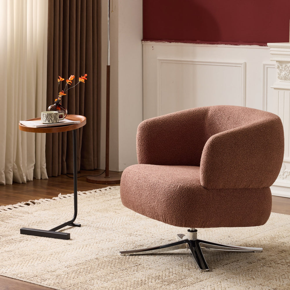 English Elm Cuddle-style linen swivel chair with 360° rotation, wrap-around cradle design for cozy compact spaces Red W3248P354265