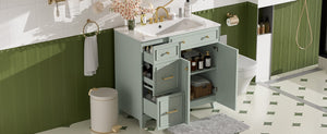 English Elm 36" Modern Bathroom Vanity with Ceramic Sink, Soft-Close Doors, Double-Layer Drawer & Storage Elegance Green N729P289163F