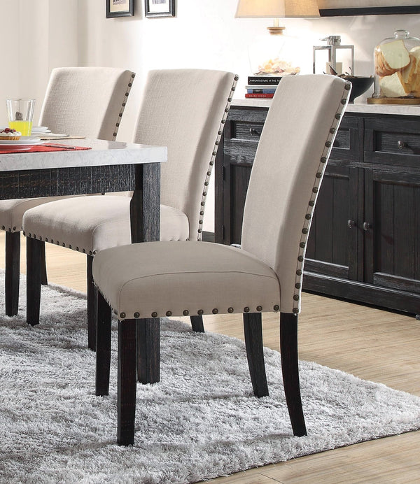 English Elm Parson Linen Parson Chairs Set of 2 — Padded Armless Dining Seats with Nailhead Trim & Wood Legs, Contemporary Comfort B2741P345258