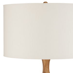 Sunbird Floor Lamp - Handcrafted Tan Wood Design with Brass Base & Off-White Shade for Modern Spaces