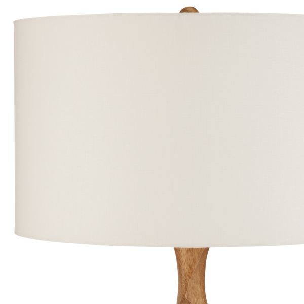 Sunbird Floor Lamp - Handcrafted Tan Wood Design with Brass Base & Off-White Shade for Modern Spaces