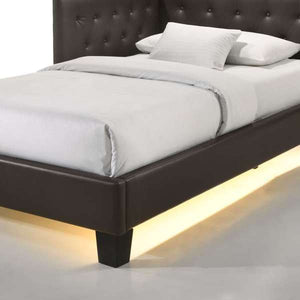 English Elm Julesburg Twin Corner Bed Brown PU with Tufted Headboard, USB A+C Ports & Sensor Night Lights B2740P372708