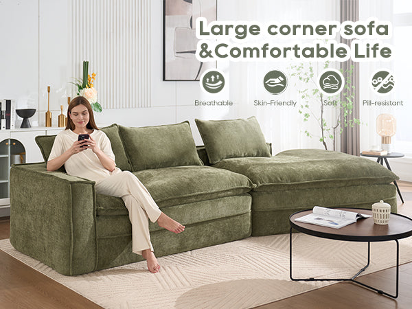 English Elm Modern Minimalist Modular Sectional Sofa - Stylish Cloud Couch With Right-Facing Chaise For Cozy Living W2959S00013