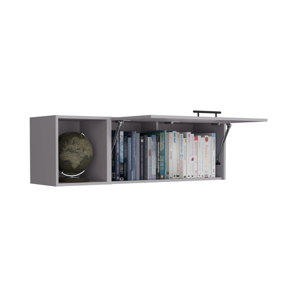 English Elm Aster 47" Wall Cabinet Smoke Grey with Lift-Up Door, Open Shelf, Gas Spring, Versatile Storage B070P234323
