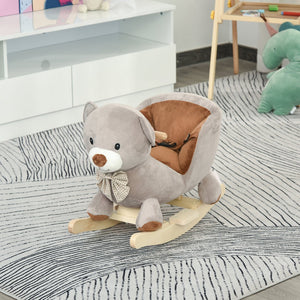 English Elm Qaba Plush Bear Toddler Rocker with Wooden Base Sound Feature and Safety Belt W2225P229171