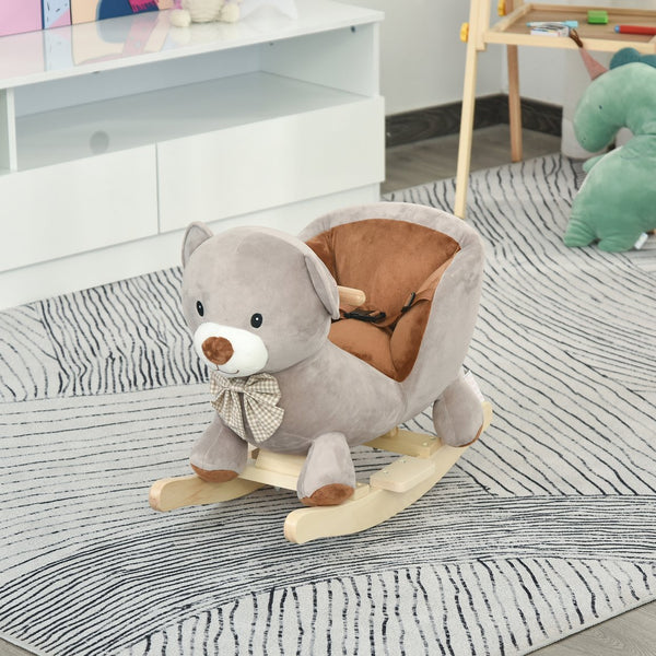 English Elm Qaba Plush Bear Toddler Rocker with Wooden Base Sound Feature and Safety Belt W2225P229171