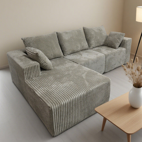 English Elm Corner Modular Sectional Sofa with Plush Fabric Converts to Loveseat or Guest Bed Gray W3064S00002