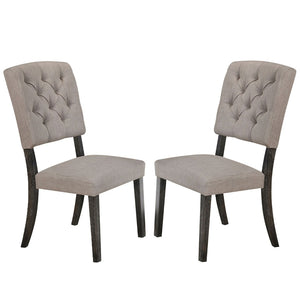 English Elm Set Of 2 Transitional Side Chairs In Beige Upholstery & Weathered Gray Oak Frame For Dining Rooms B016P314612-GIGA
