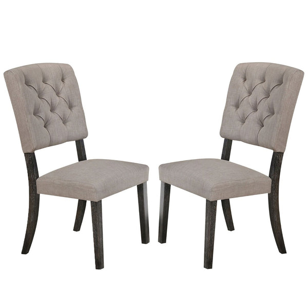 English Elm Set Of 2 Transitional Side Chairs In Beige Upholstery & Weathered Gray Oak Frame For Dining Rooms B016P314612-GIGA