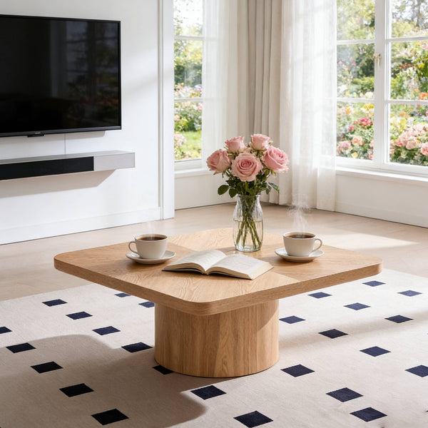 English Elm Square Ash Veneer Parquet Coffee Table Low Profile Modern Living Room Accent W2085P398980