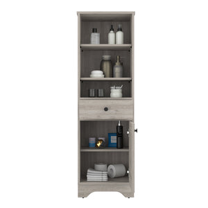 English Elm Linen compact storage cabinet with drawer and multiple shelves for bathroom or hallway organization Gray 55.11 L x 20.07 W x 5.51 H B097133111