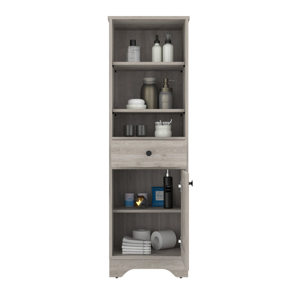 English Elm Linen compact storage cabinet with drawer and multiple shelves for bathroom or hallway organization Gray 55.11 L x 20.07 W x 5.51 H B097133111