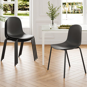 English Elm Modern Plastic Stackable Dining Chair Set of 4 with Ergonomic Seats, Sturdy Metal Legs, Easy Assembly for Home and Patio Black T3623P380699