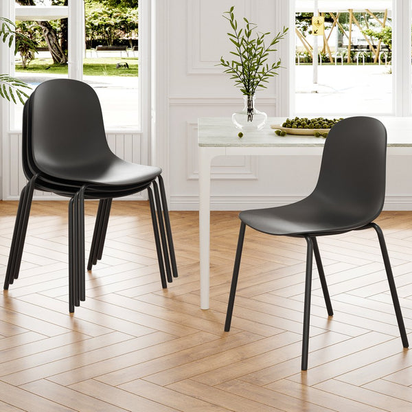 English Elm Modern Plastic Stackable Dining Chair Set of 4 with Ergonomic Seats, Sturdy Metal Legs, Easy Assembly for Home and Patio Black T3623P380699