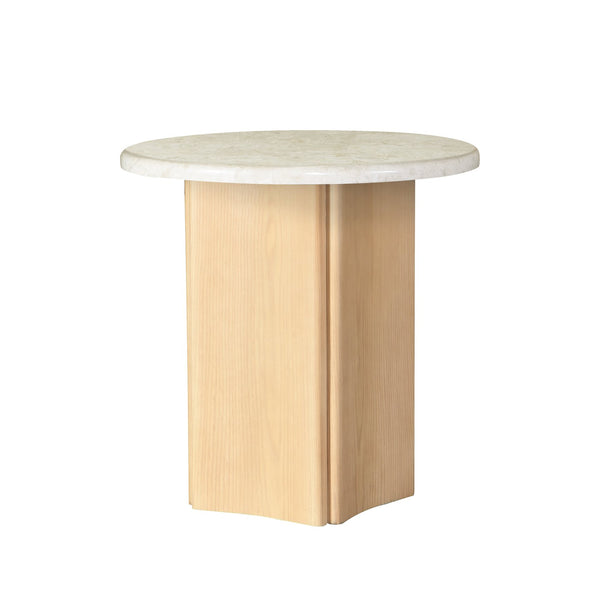 English Elm Qwin Marble Top End Table with Oak Finish — 32mm Marble Surface, Curved Wooden Base, 40lb Capacity B2726S00565