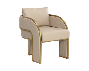 Sunpan BAZ Dining Armchair - Luxe Napa Beige Faux Leather with Gold Accents for Modern Elegance & Comfort 112284