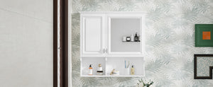 English Elm 30 30 Inch Mirror Medicine Cabinet with Half-Moon Design, Soft-Close Hinges, Open Shelf & Solid-Wood Frame White N710P322812K