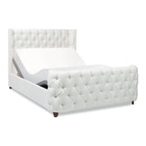 English Elm Geneva Curved Wing Upholstered Platform Bed Frame, Queen, Antique White Polyester