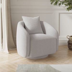 English Elm Swivel Barrel Armchair in Teddy Fabric with Lumbar Pillow and Solid Wood Legs Gray T3623P430693