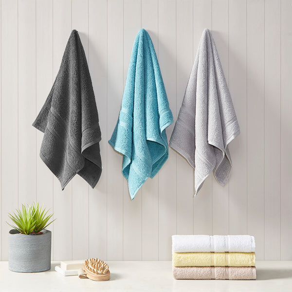JLA Home 510 Design - 100% Turkish Cotton Aegean 6-Piece Towel Set – 500gsm lightweight, quick-dry, SILVADUR™ antimicrobial protection Charcoal 5DS73-0233