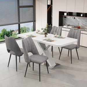 English Elm 5-Piece Modern Retractable Dining Set with Upholstered Chairs, Space-Saving Extendable Table for 4-6 Grey+White W757S00042