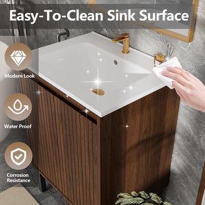 English Elm 24 Compact Bathroom Vanity with Sink — Floor-Standing Stability, Soft-Close Drawers, Large Storage, Durable Finish Walnut 29.13 L x 6.49 W x 26.37 H W3520S00012