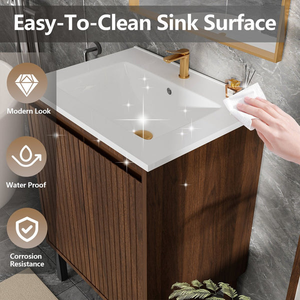 English Elm 24 Compact Bathroom Vanity with Sink — Floor-Standing Stability, Soft-Close Drawers, Large Storage, Durable Finish Walnut 29.13 L x 6.49 W x 26.37 H W3520S00012