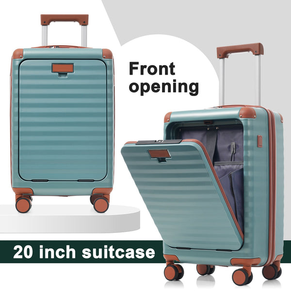 English Elm Luggage 5 Piece Abs Hardshell Travel Set with Usb Port Spinner Wheels and Tsa Lock Antique Blue Green N732P265290M