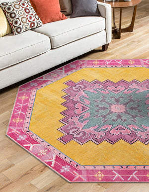 Unique Loom Timeless Thomas Machine Made Medallion Rug Yellow, Green/Ivory/Violet/Orange 7' 7" x 7' 7"