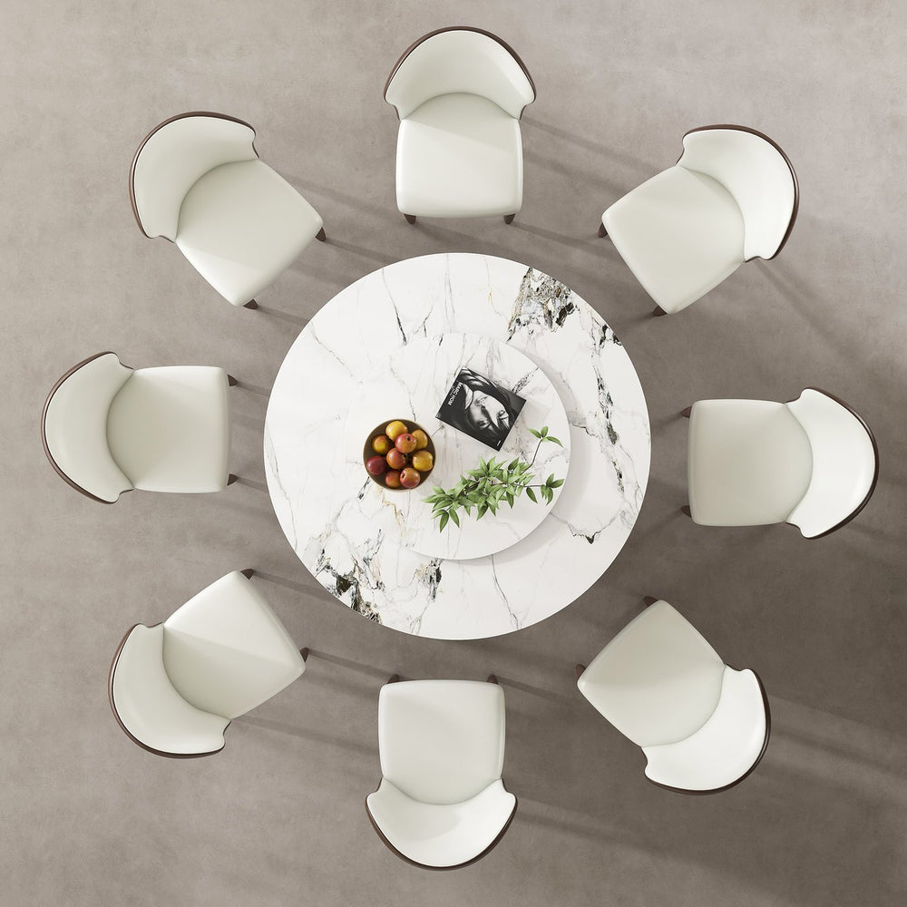 English Elm 53" Round Dining Table With 360° Lazy Susan - Stylish, Scratch-Resistant Sintered Stone For 8 Seats W2699S00060