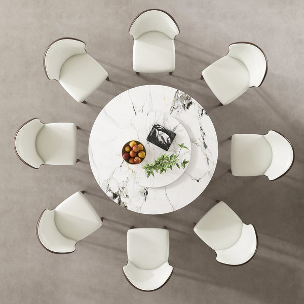 English Elm 53" Round Dining Table With 360° Lazy Susan - Stylish, Scratch-Resistant Sintered Stone For 8 Seats W2699S00060