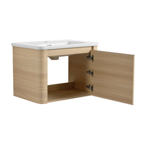 English Elm 28'' Wall-Mounted Bathroom Vanity with Ceramic Sink, Soft-Close Door, Plywood Durability & Space-Saving Design Ameican White Oak W999P317926