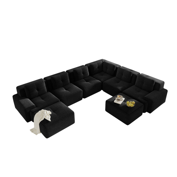 English Elm Modular Corduroy Sectional Sofa 6 Seat V Shaped Corner Couch with Ottomans Living Room Black W714S01587