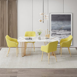 English Elm Dining Chairs Set of 2 Mid-Century Modern Upholstered Linen Side Chairs with Thick Foam Cushions, Wooden Legs and Armrests for Dining Room Comfort Yellow T3950P405212