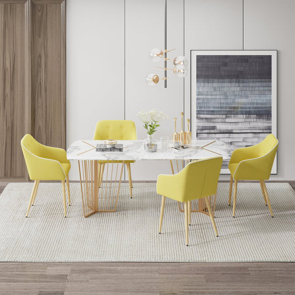English Elm Dining Chairs Set of 2 Mid-Century Modern Upholstered Linen Side Chairs with Thick Foam Cushions, Wooden Legs and Armrests for Dining Room Comfort Yellow T3950P405212