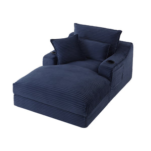 English Elm 47.24 Plush modern compression sofa with S-curve arms, cup holders, cotton lumbar pillow and deep seat comfort Blue W3396P373318